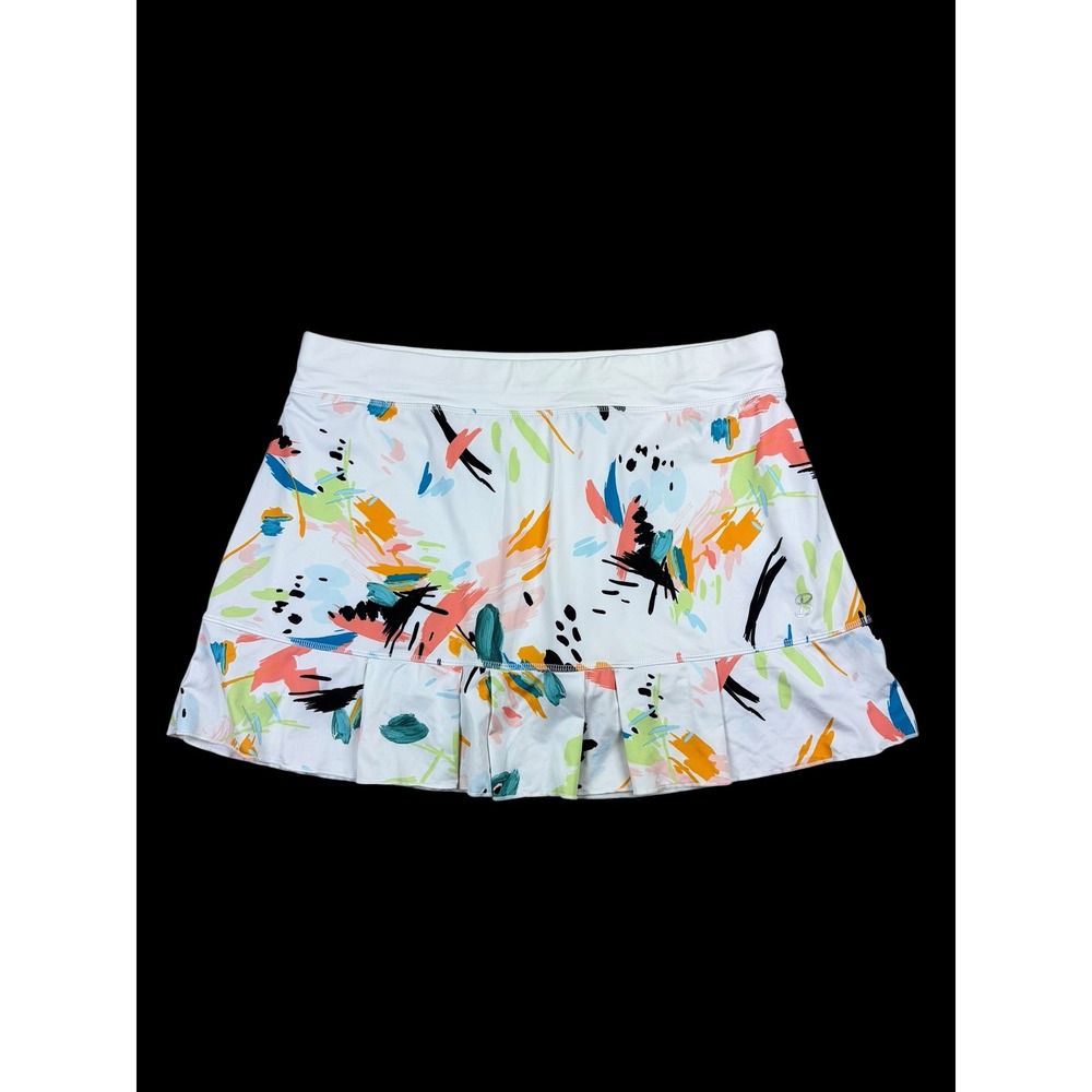 Sofibella Womens XL White Abstract Paintbrush Print Tennis Golf Skort Ruffle Hem